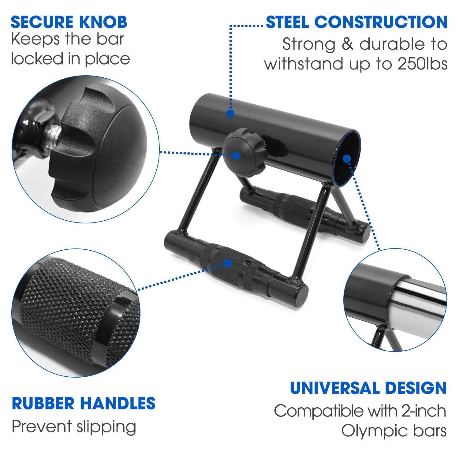 Yes4All Landmine Double D Row Handle/Landmine Handle Attachment With Textured Rubber Handles - Double D Landmine Handle Fits 2-I