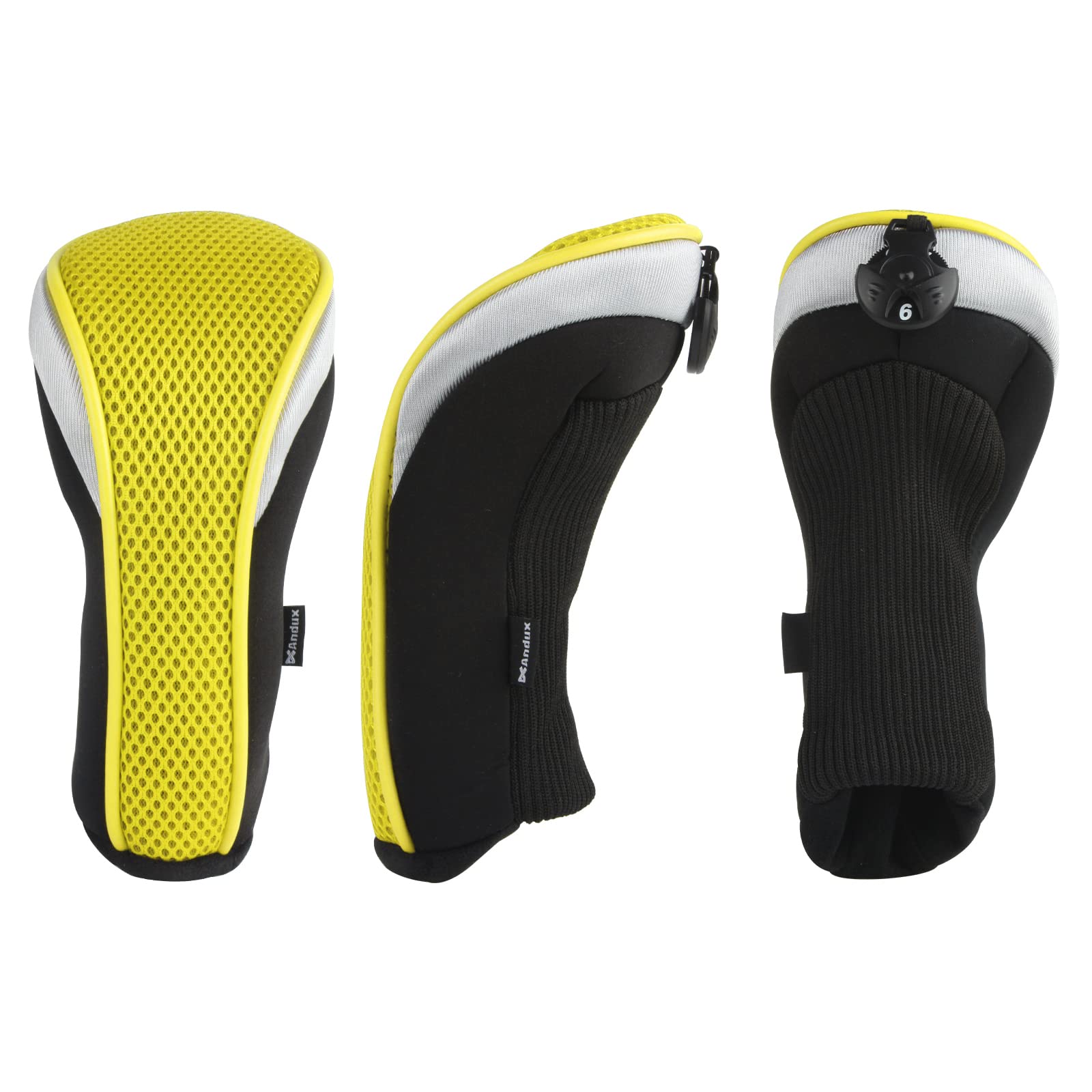 Andux Mesh Golf Hybrid Club Head Covers W/Dial No. Tags Pack Of 4 Yellow