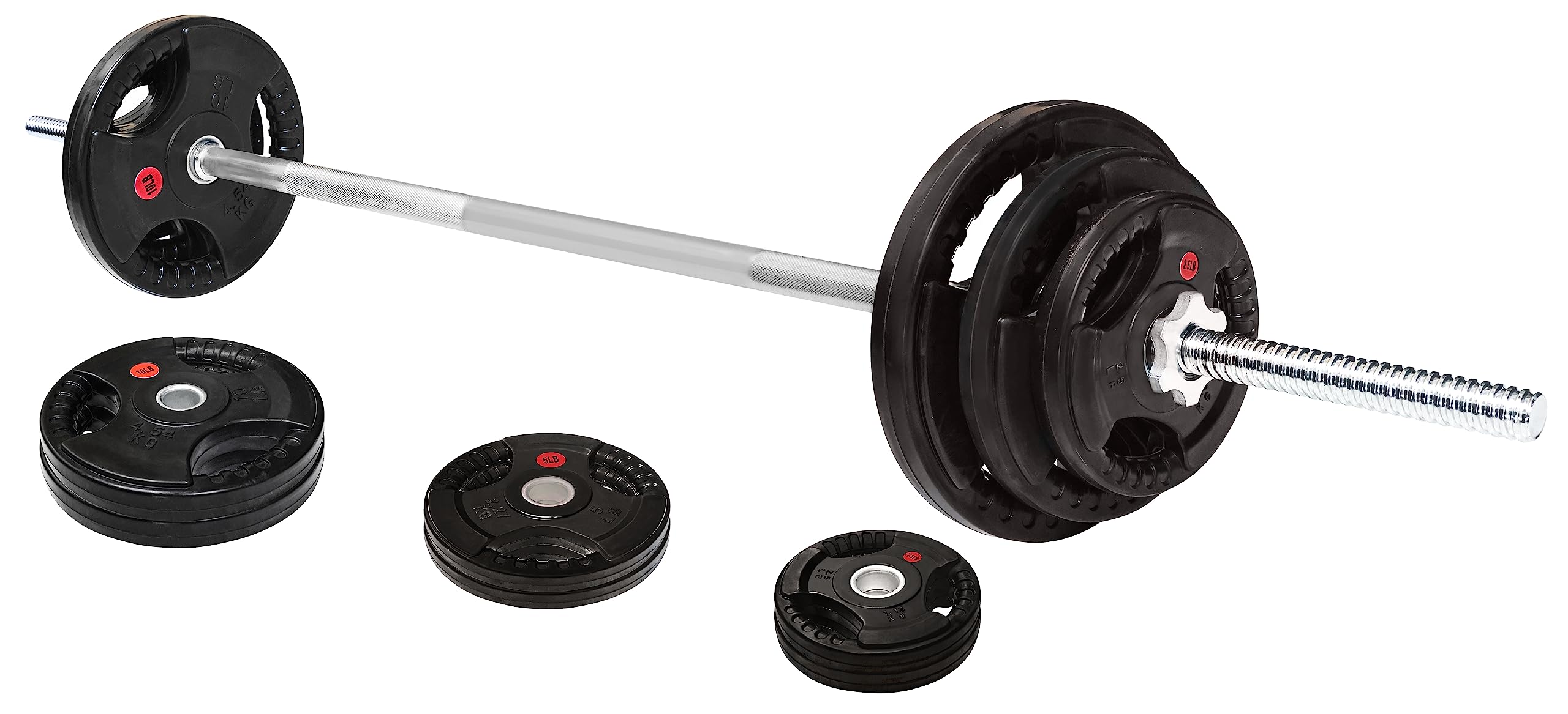 Signature Fitness Cast Iron Standard Weight Plates Including 5Ft Standard Barbell With Star Locks, 45-Pound Set (35 Pounds Plate
