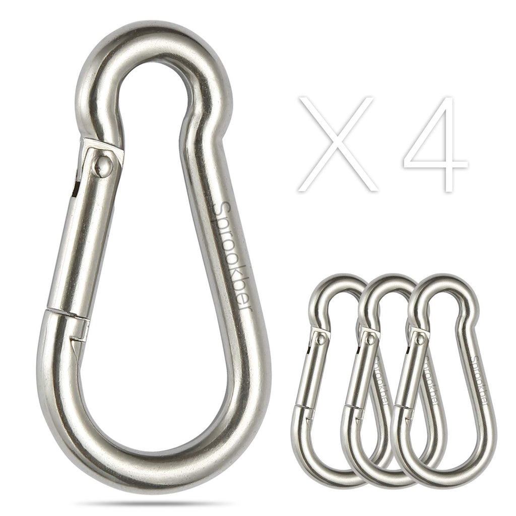 Sprookber Stainless Steel Carabiner Spring Snap Hook - 304 Stainless Steel Heavy Duty Clips, Set Of 4 (4 Inch)