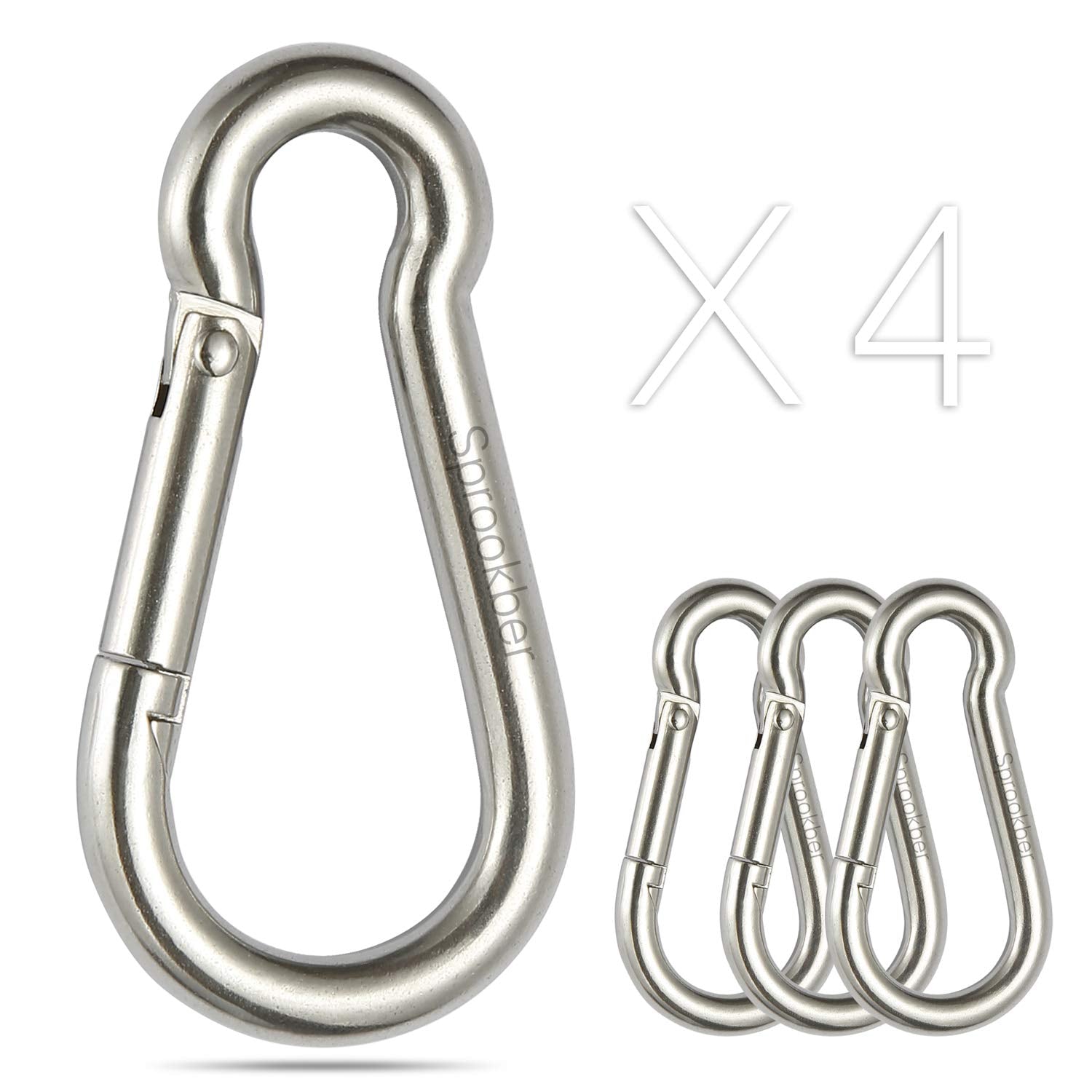 Sprookber Stainless Steel Carabiner Spring Snap Hook - 304 Stainless Steel Heavy Duty Clips, Set Of 4 (2.25 Inch)