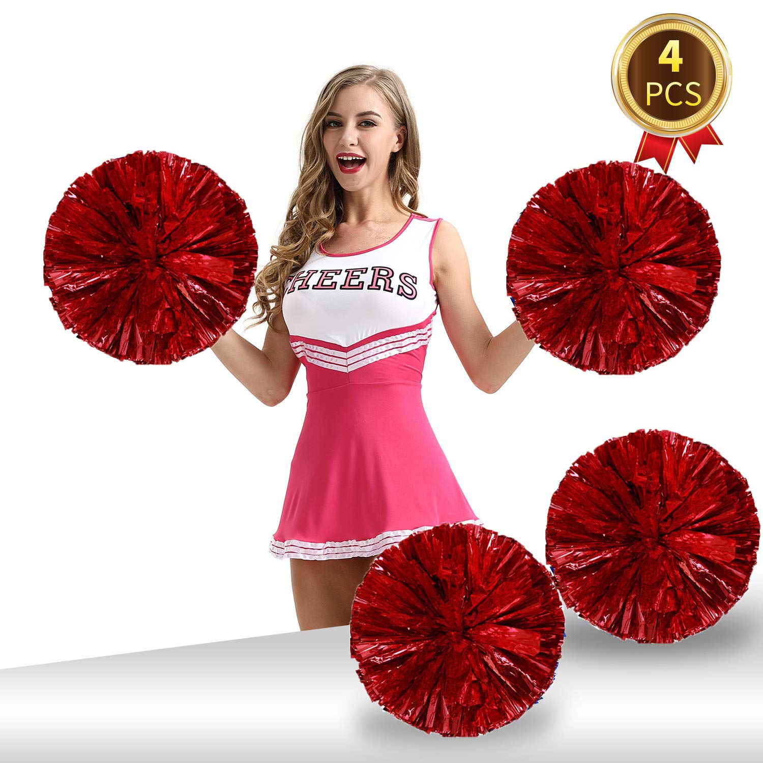 Pack Of 4 Cheerleading Pom Poms 12 Inch 80G Foil Plastic Metallic Cheerleader Pom Poms For Cheer Sport Kids Adults Team Spirit C