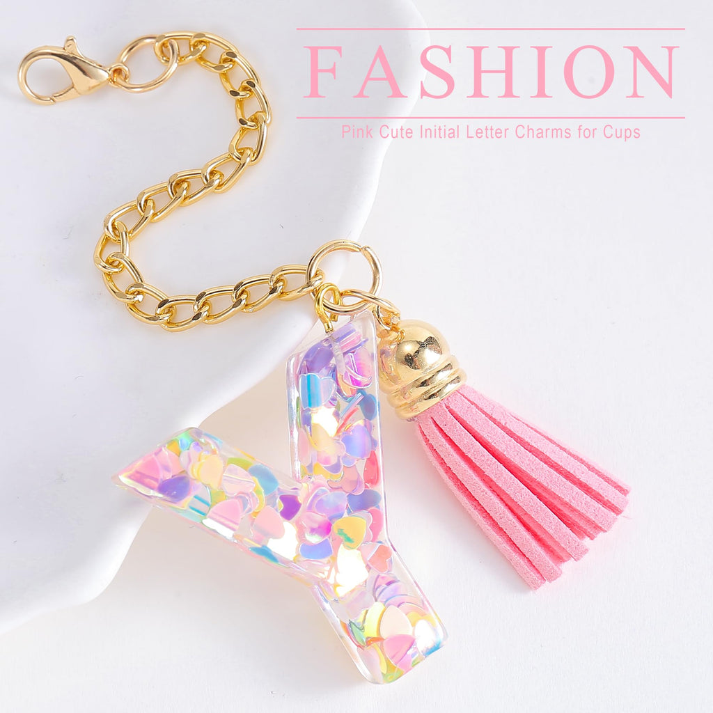 Letter Charm Accessories for Stanley Cup 1 PCS Cute Initial Keychain Handle Charm for Stanley Tumbler for Women Pink Letter Y