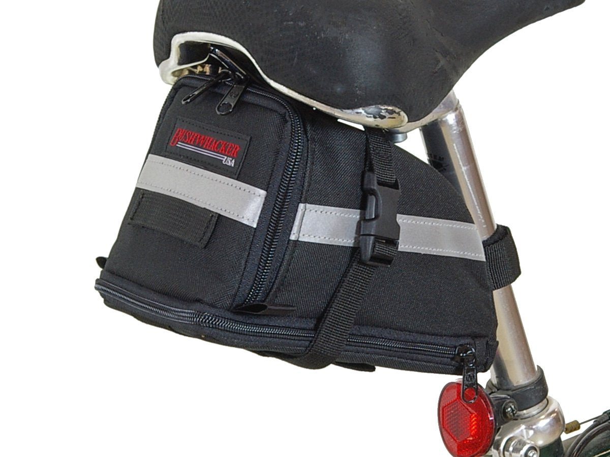 Bushwhacker Tacoma Large Expandable Bicycle Seat Bag with Reflective Trim & Light Clip Attachment - Cycling Under Seat Wedge Pac