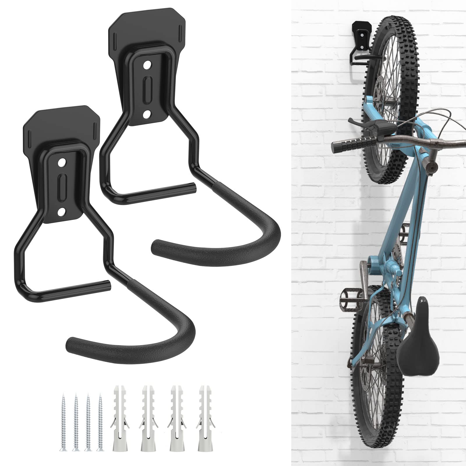 Housolution Bike Wall Mount with Fixed Hook, [2 Pack] Heavy Duty Bike Storage Rack, Bike Rack Vertical Stand for Garage - Easily
