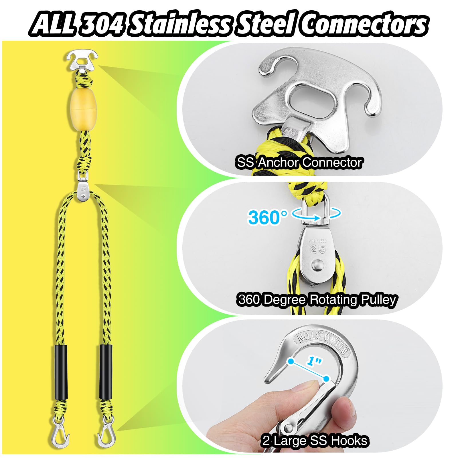 Boat Tow Harness For Tubing, Heavy-Duty 13Ft Self Centering Tow Rope Up To 4 Riders With Float Ball, Stainless Steel Hooks And P