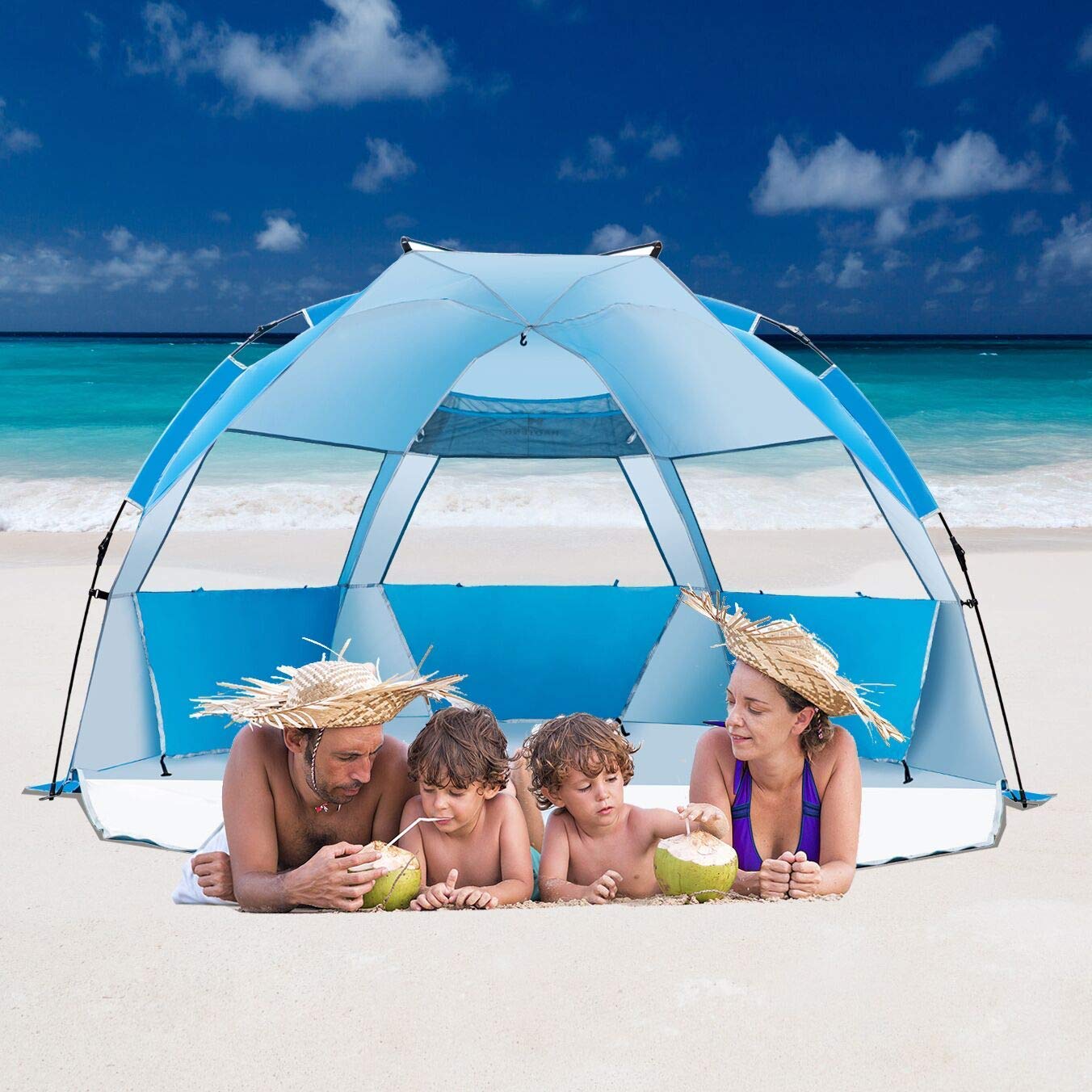 Beach Tent-Outdoors Easy Up Cabana Tent Sun Shelter Beach Umbrella, Deluxe Large For 4 Person Blue