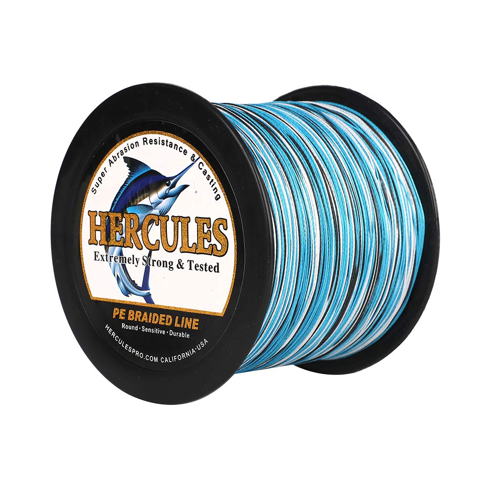 Hercules Braided Fishing Line 2000M 2187Yds 10Lbs-200Lbs Pe Superline 8 Strands (Blue Camo 60Lb/27.2Kg 0.40Mm)