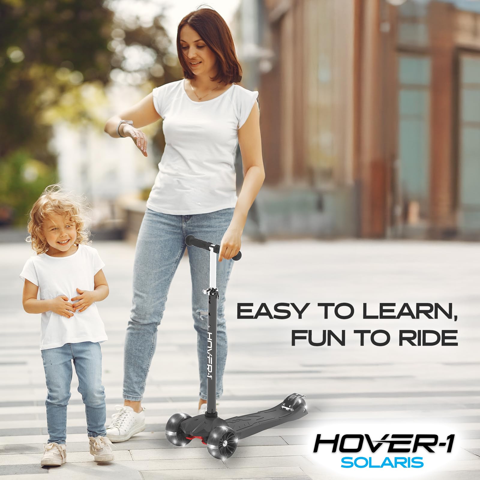 Hover-1 Solaris Kick Scooter with Multicolor Wheel Lights, 4.5    Front Wheels, Rear Foot Brake, and 110 Pound Weight Capacity