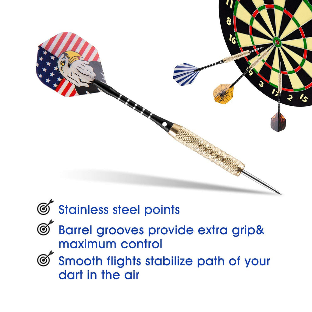 Uzopi 15 Packs Steel Tip Darts 18 Grams With Dart Sharpener And 3 Extra Flights, Aluminum Shafts & Brass Barrels, Levels In Ever