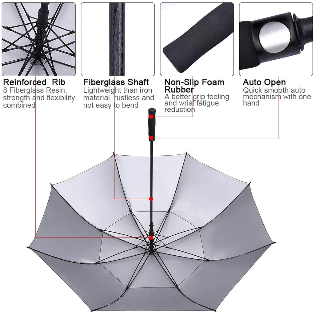 G4Free 68 Inch Oversize Windproof Automatic Open Golf Umbrella Double Canopy Vented Waterproof Large Uv Sun Protection Stick Umb