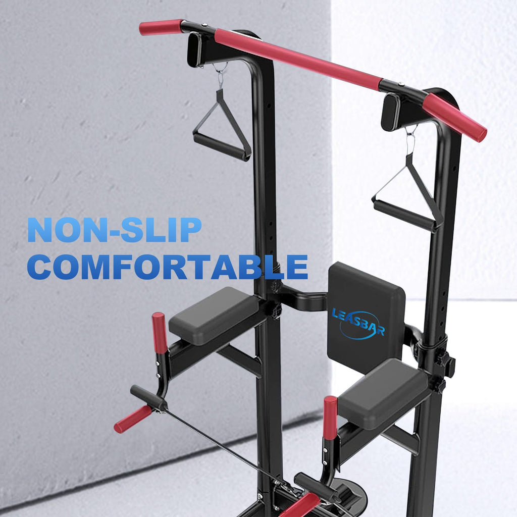 Leasbar Power Tower, Stand Workout Station 330 Lbs Capacity, Adjustable Dip & Pull Up Bar Station, Multi-Function Strength Train