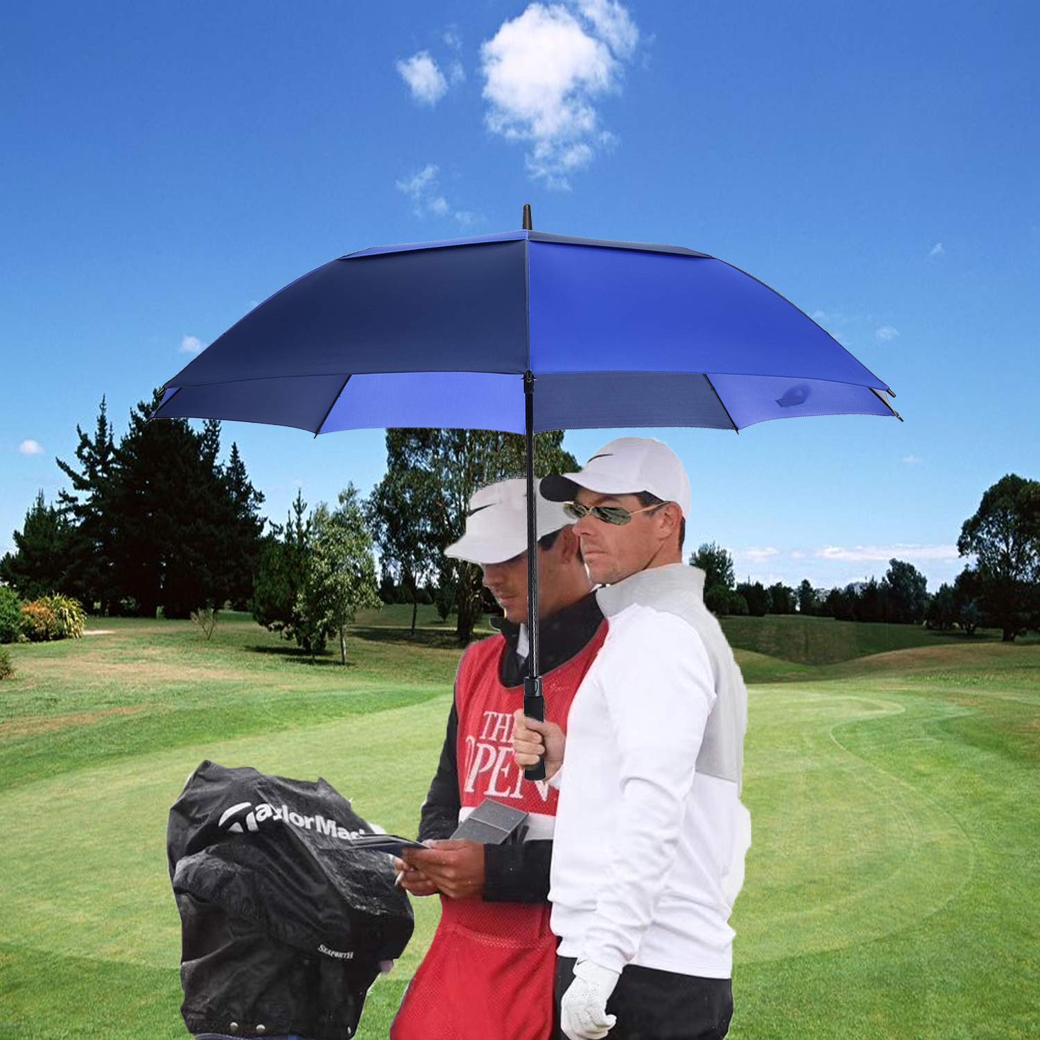Mrtlloa 54 Inch Automatic Open Navy Blue Golf Umbrella, Extra Large Oversize Double Canopy Vented Windproof Waterproof Stick Umb