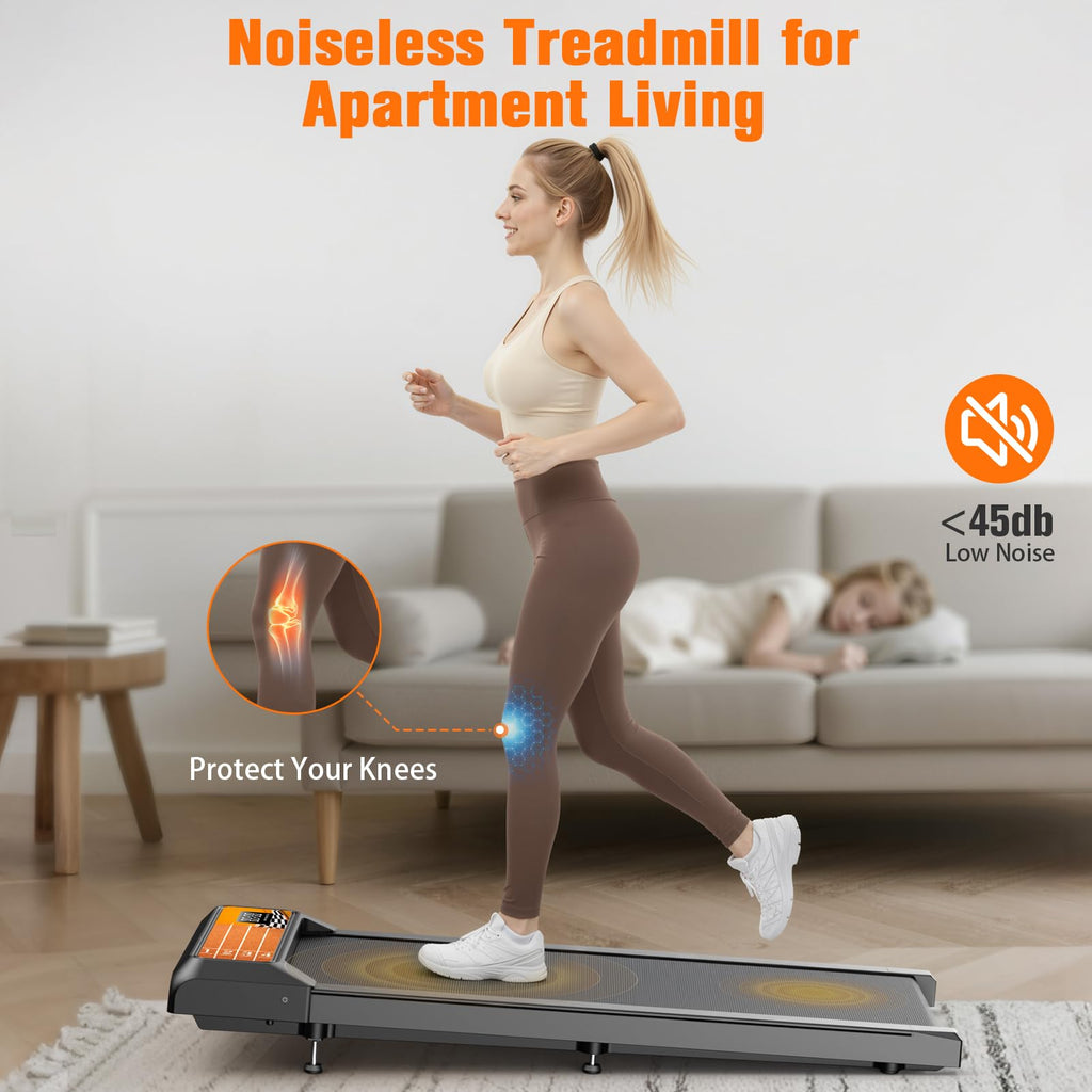 HOELLL Walking Treadmill Pad with 5% Adjustable Incline and APP Sync, Small Compact Under Desk Treadmills for Home and Office wi