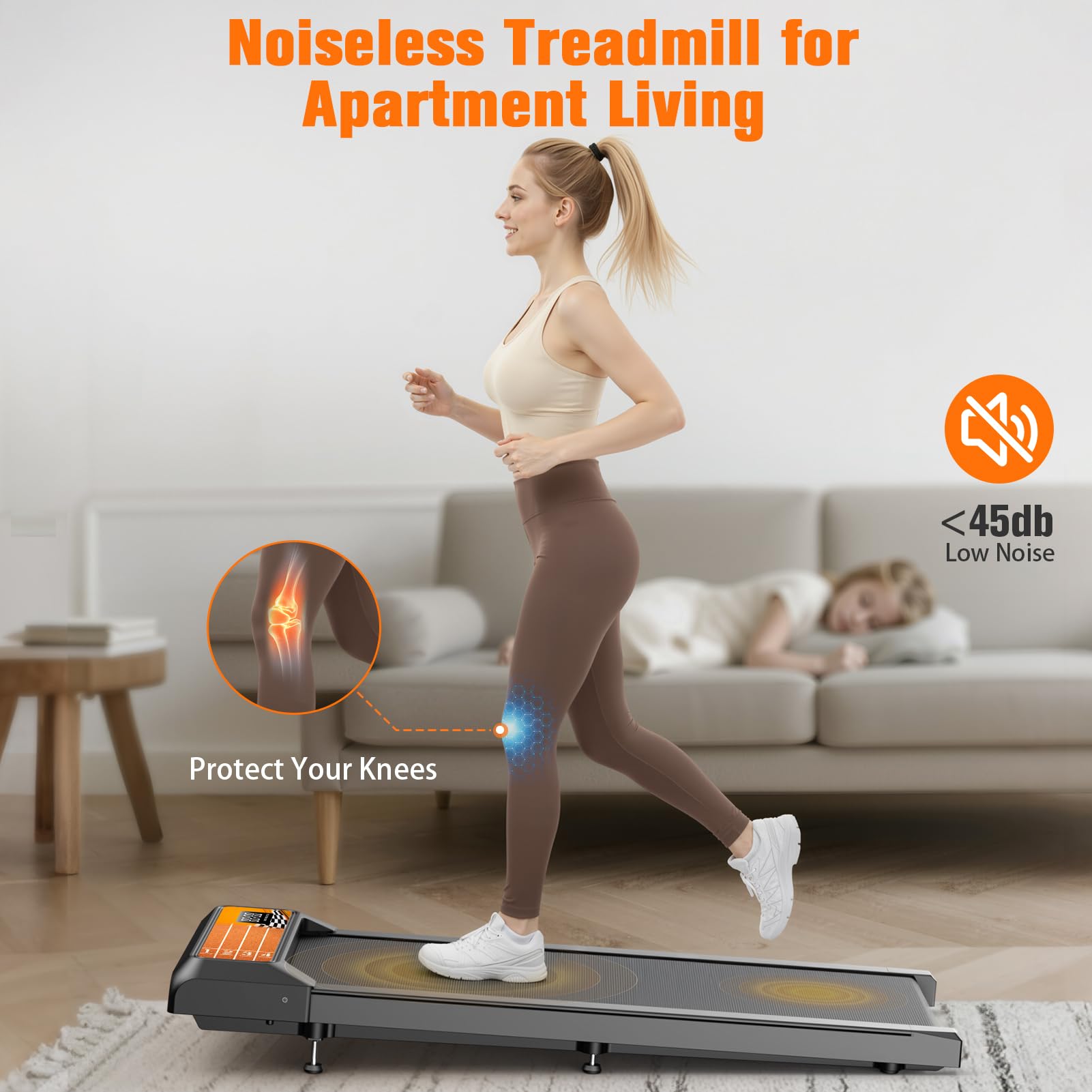 HOELLL Walking Treadmill Pad with 5% Adjustable Incline and APP Sync, Small Compact Under Desk Treadmills for Home and Office wi
