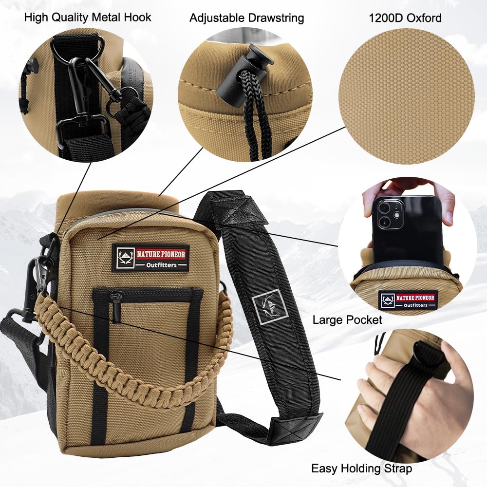 Nature Pioneor Oxford Insulated Water Bottle Holder With Shoulder Strap For 32Oz Sports Water Bottles, Carrier/Pouch Sleeve For