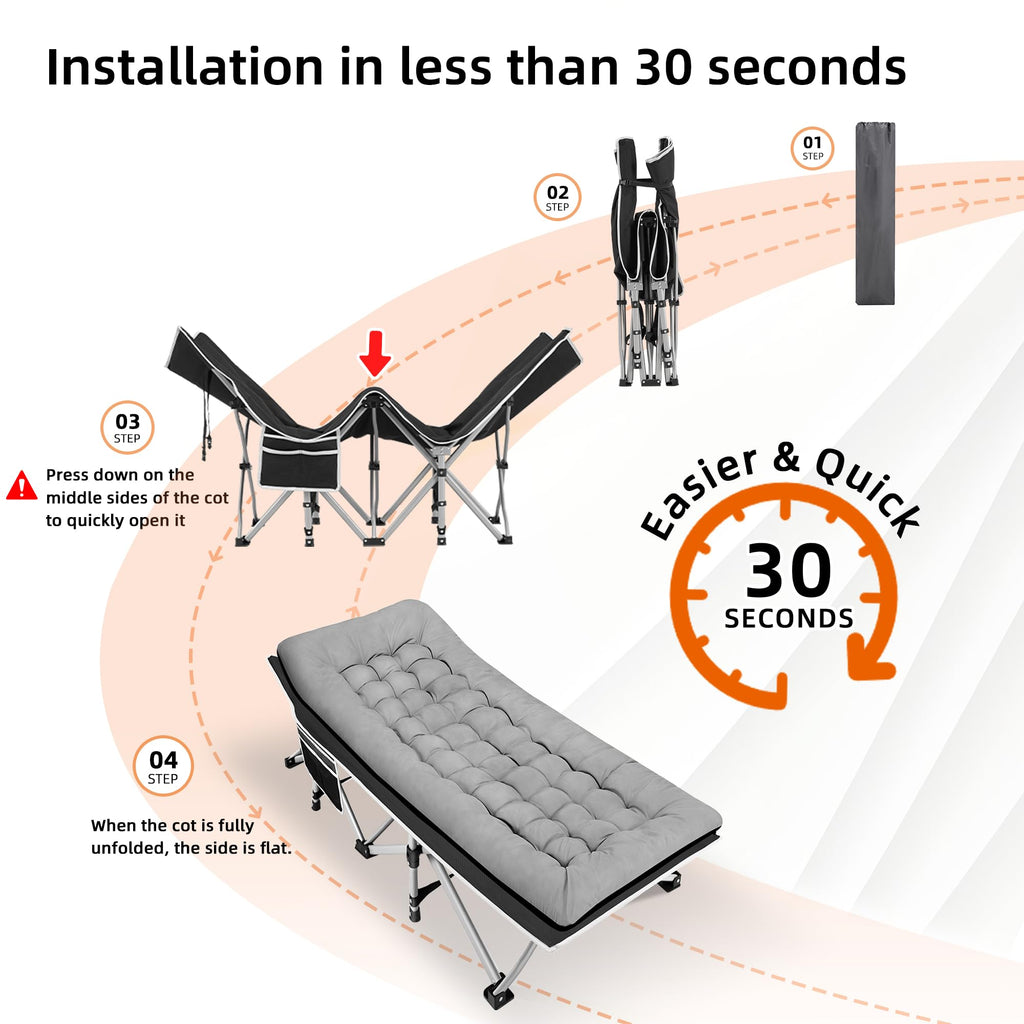 Fragess Portable Camping Cot, Sleeping Cots For Adults, 28 Extra Wide Folding Cot Max Load 600Lbs With Thick Mattress, Portable