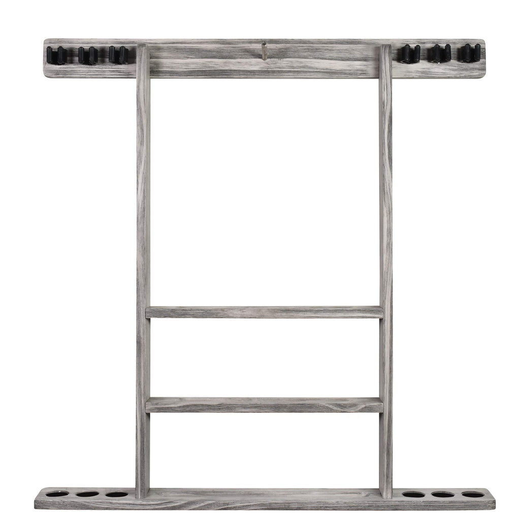 Billiards Xpress Pool Cue Rack - Pool Stick Holder Wall Mount With 16 Ball Holders & 6 Pack Of Chalk - Rubber Circle Pads & Larg