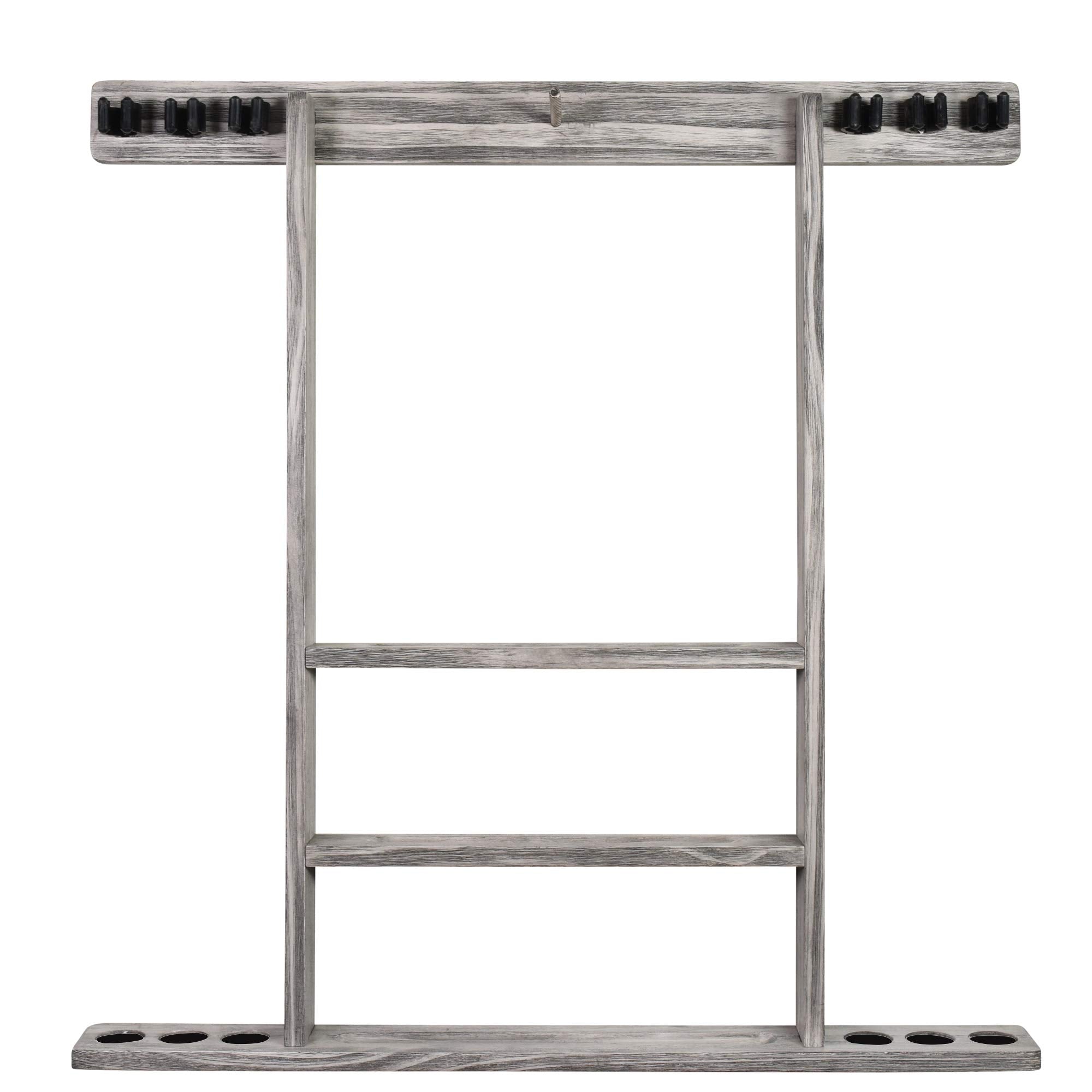 Billiards Xpress Pool Cue Rack - Pool Stick Holder Wall Mount With 16 Ball Holders & 6 Pack Of Chalk - Rubber Circle Pads & Larg