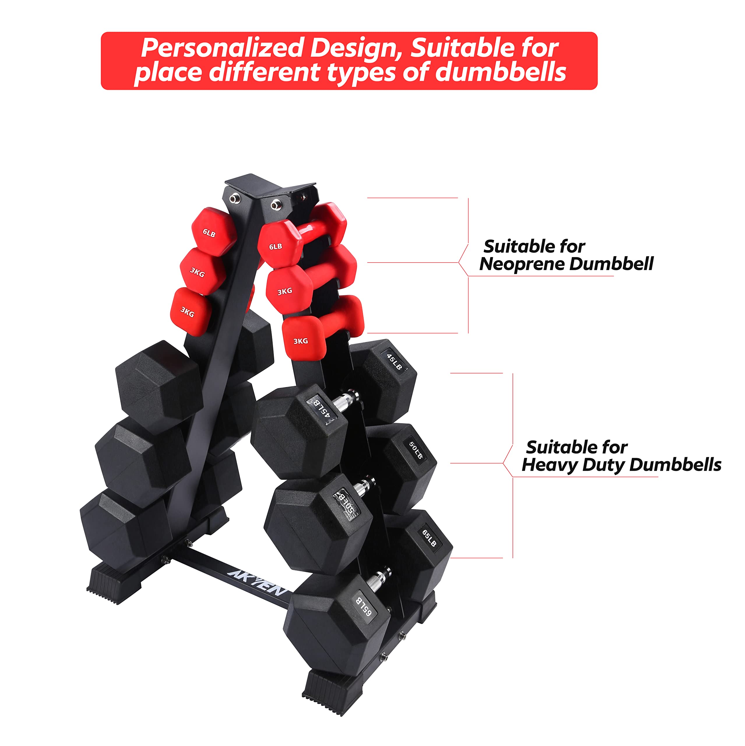 Akyen A-Frame Dumbbell Rack Stand Only, 6 Tier Weight Rack For Dumbbells (800 Pounds Weight Capacity, 2022 Version)