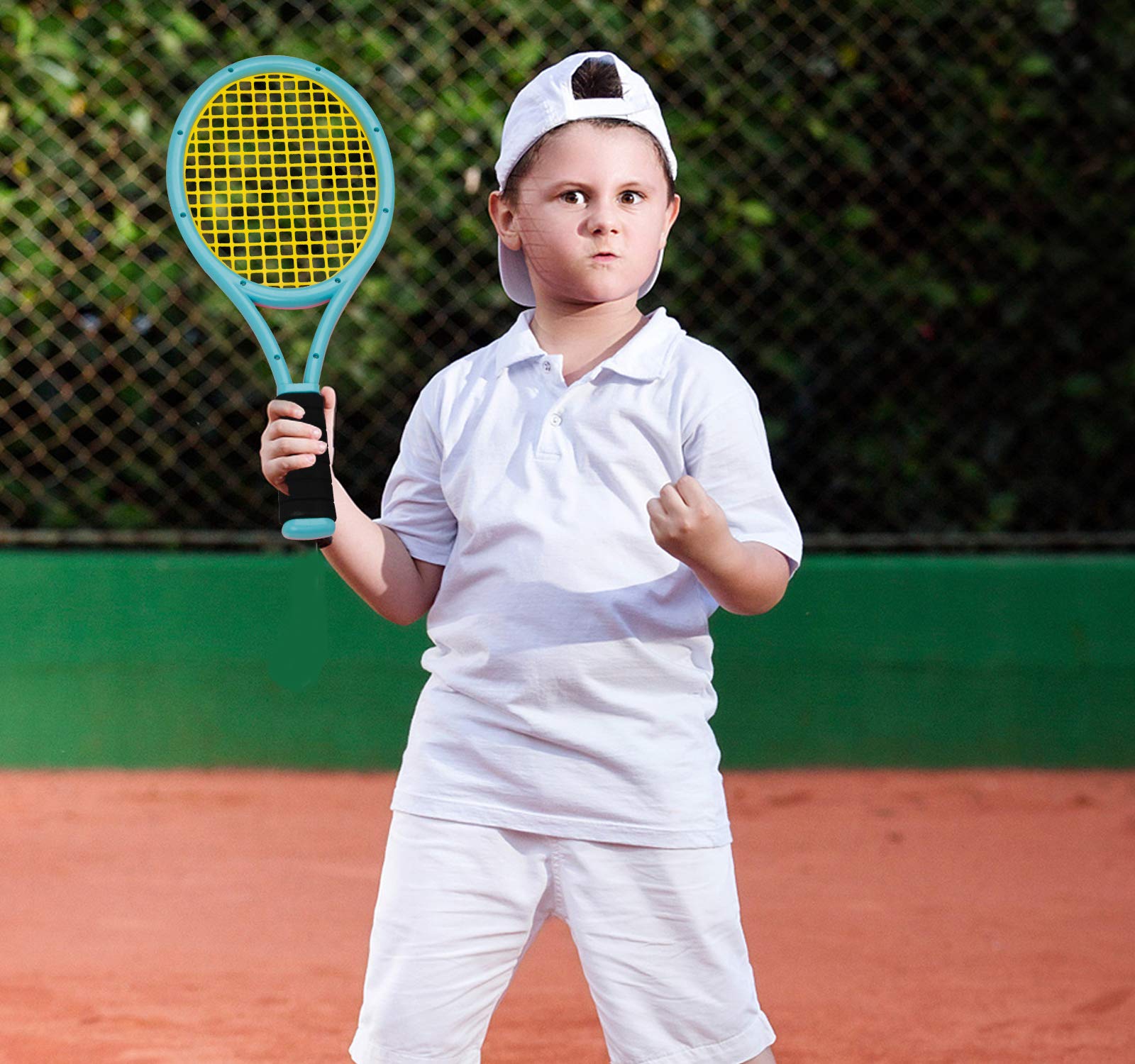 Tennis Racket Set For Children,17 Inch Racquet With 3 Soft Balls,1 Tennis Ball And 4 Badminton Balls For Toddler Indoor/Outdoor