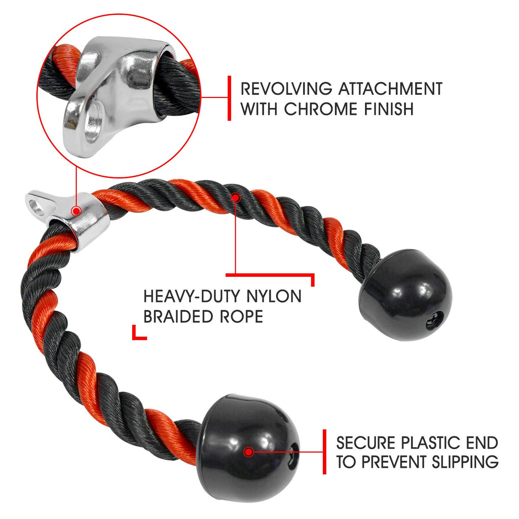Yes4All Deluxe Black & Red Tricep Rope Cable Attachment,36 Inch Exercise Machine Attachments Pulley System Gym Pull Down Rope Wi