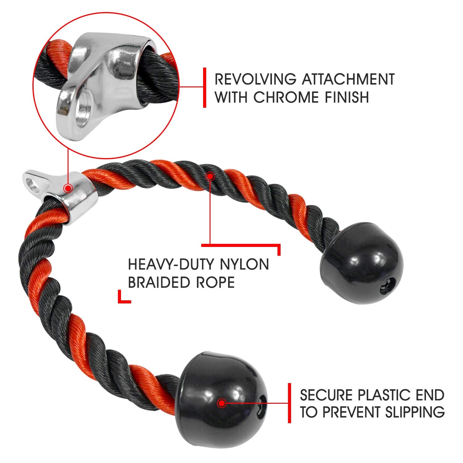 Yes4All Deluxe Black & Red Tricep Rope Cable Attachment,36 Inch Exercise Machine Attachments Pulley System Gym Pull Down Rope Wi