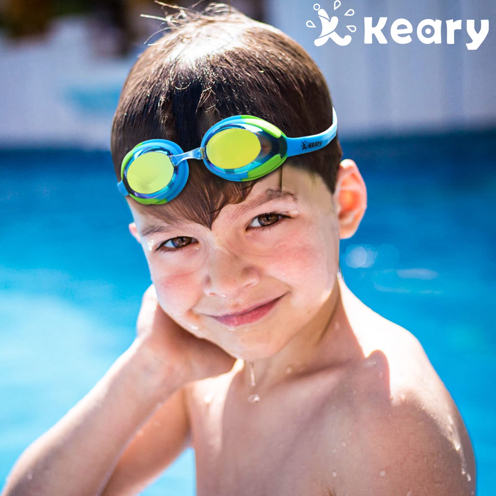 Keary 2 Pack Kids Swim Goggles Swimming Goggles For Toddler Children Girls Boy Youth, Anti-Fog Waterproof Anti-Uv Flat Lens Clea