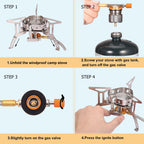 Portable Backpacking Stove With Piezo Ignition Windproof Camping Gas Stove Camp Stove Foldable Burner With Propane Canister Adap