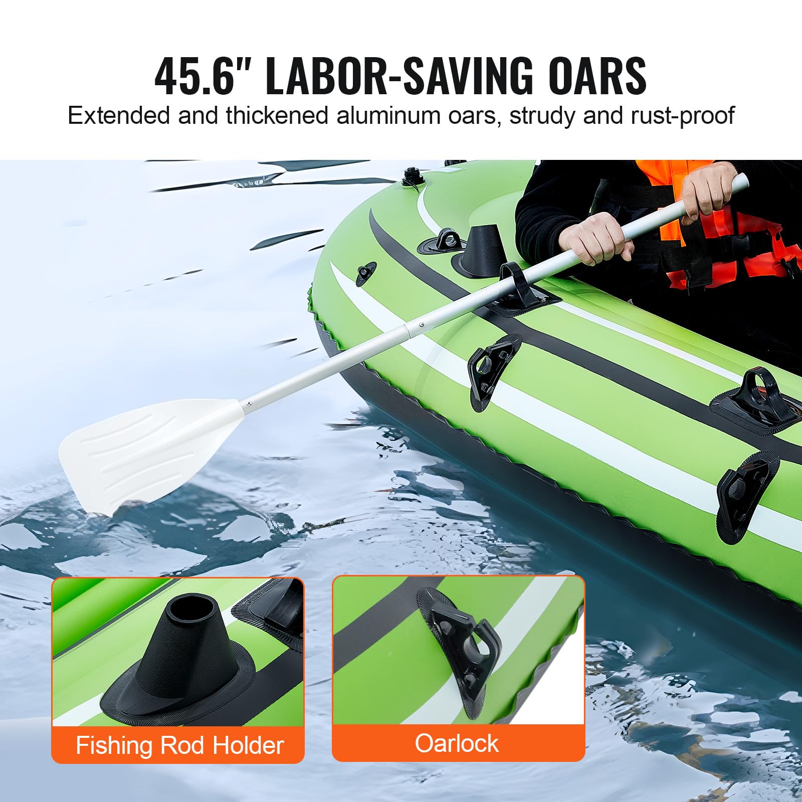 Vevor Inflatable Boat, 3-Person Inflatable Fishing Boat, Strong Pvc Portable Boat Raft Kayak, 45.6 Aluminum Oars, Fishing Rod Ho