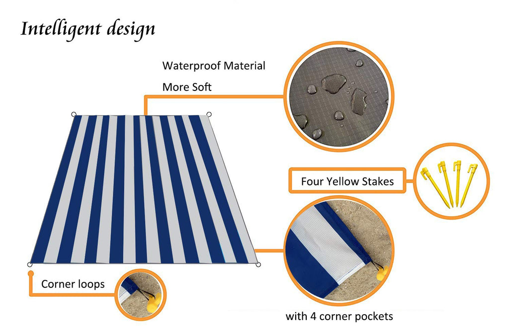 Hzjoyue Outdoor Blanket (71 X 55) -Compact, Lightweight, Sand Proof Pocket Blanket Best Mat For The Beach, Hiking, Travel, Campi