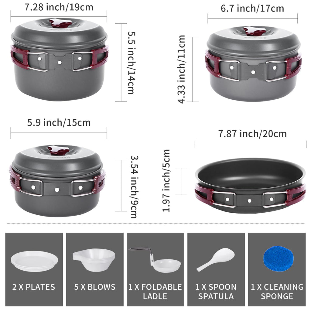 Kingcamp 15Pcs Aluminum Camping Cookware Set Open Fire Cookware Backpacking Cooking Mess Kit Lightweight Camping Pans And Pots K