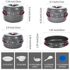 Kingcamp 15Pcs Aluminum Camping Cookware Set Open Fire Cookware Backpacking Cooking Mess Kit Lightweight Camping Pans And Pots K