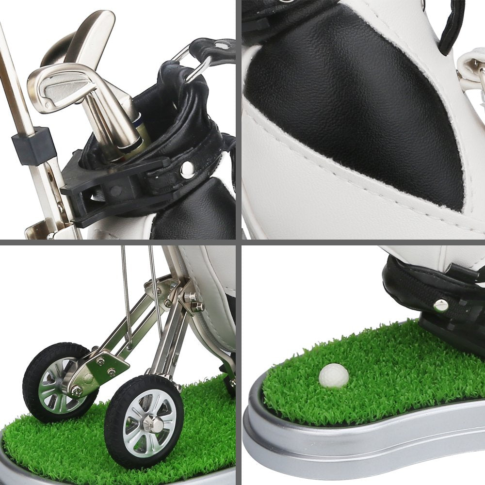 10L0L Golf Pen Holder With 3 Pieces Golf Club Pens Set Unique Golf Golf Desk Decor Gifts Souvenirs For Men - Black + White
