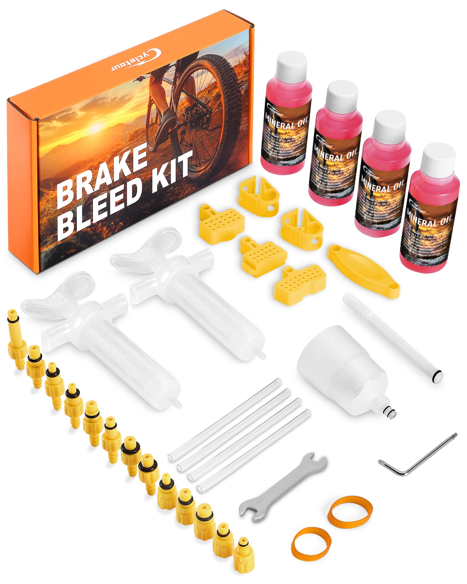 cycletour Brake Bleed Kit for Shimano, TEKTRO, TRP Hydraulic Brakes. Including 240 ML Mineral Oil Brake Fluid and Operation Inst