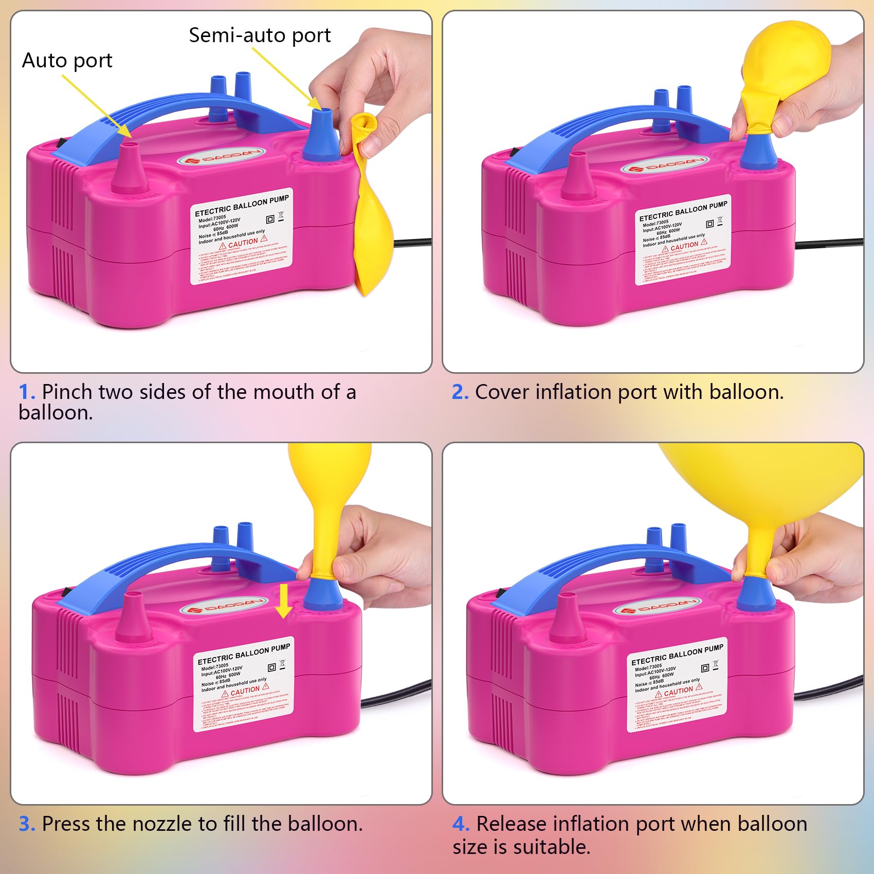 IDAODAN Electric Balloon Pump, Portable Electric Balloon Blower Machine Inflator Air Pump Dual Nozzle 110V 600W for Party Decora