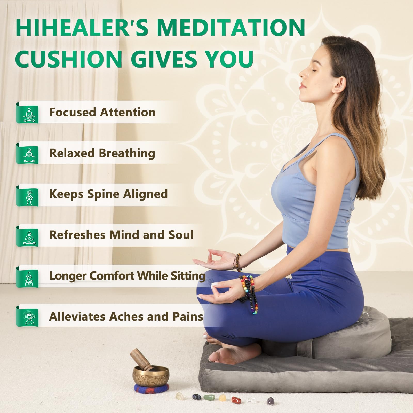 Hihealer Meditation Cushion Floor Pillow - With 2 Sets Of Comfortable Meditation Pillow Large Floor Mat Buckwheat Seat Tibetan Z