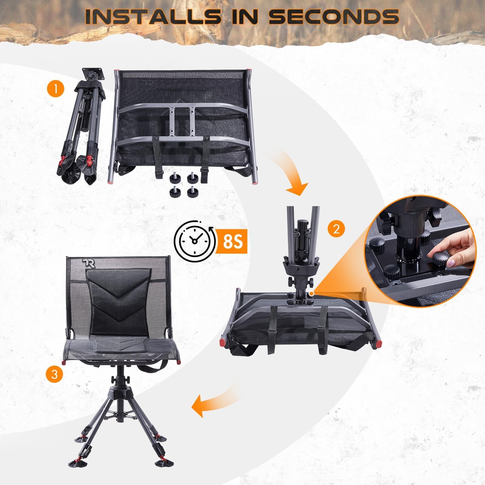 Tr 360 Degree Swivel Hunting Blind Chair,400 Lbs Capacity Silent,4 Legs Height Adjustable,Comfortable Padded Seat,Portable Groun