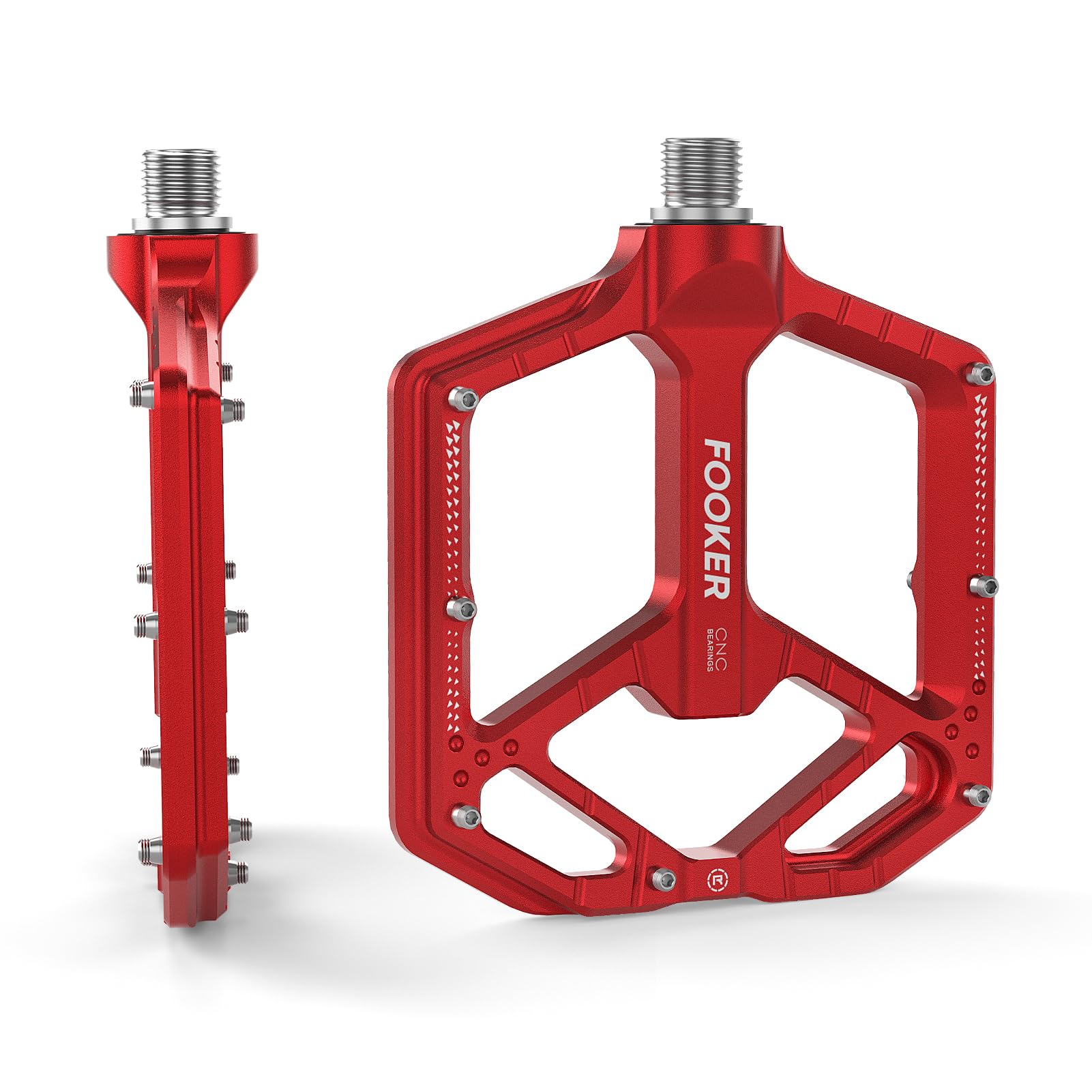 FOOKER Mountain Bike Pedals,Non-Slip Bicycle Flat Pedals Aluminum 9/16 ,MTB Pedals Wide Platform Pedals for Mountain Bike, BMX, 