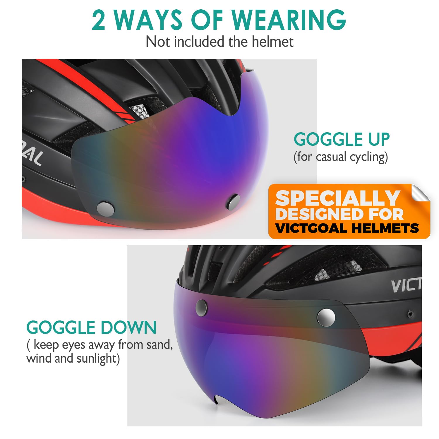 Victgoal Detachable Magnetic Bike Helmet Goggles Visor For Vg110 Bicycle Helmet (Colorful)