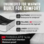3M Thinsulate Insulation Puffy Camping Blanket For Cold Weather, Queen Size Warm Camping Quilt With Zipper, Waterproof Outdoor S