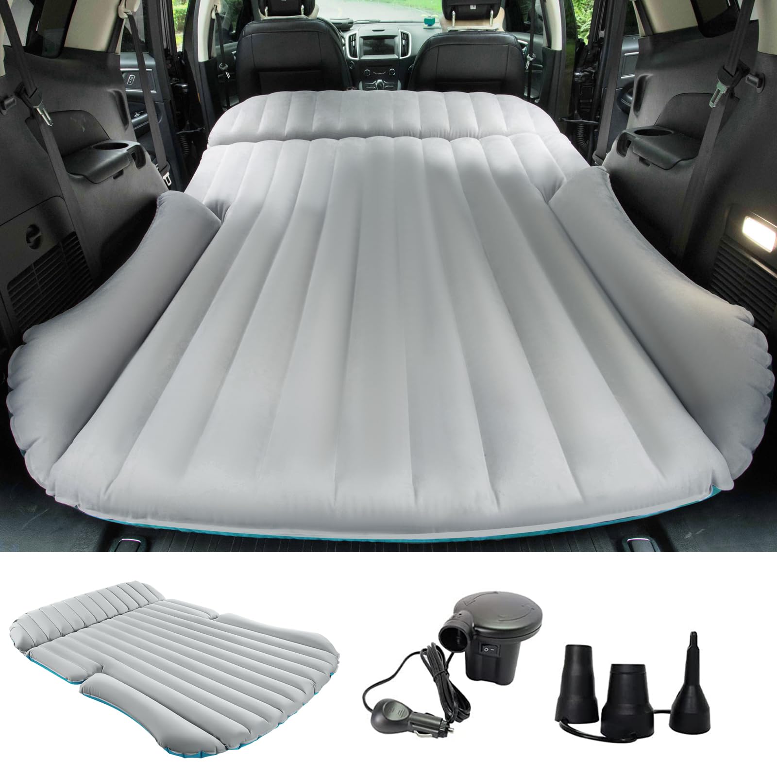 Kmz Suv Air Mattress Double-Sided Car Mattress Camping Bed Inflatable Bed With Electric Pump For Suv Trunk And Rear Seat - Gray