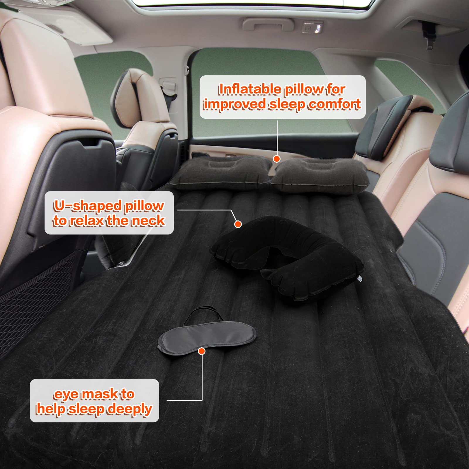 Tallew 12 Pcs Car Air Mattress Back Seat Inflatable Bed Suv Car Camping Backseat Truck Air Mattress Curtain Divider Window Shade