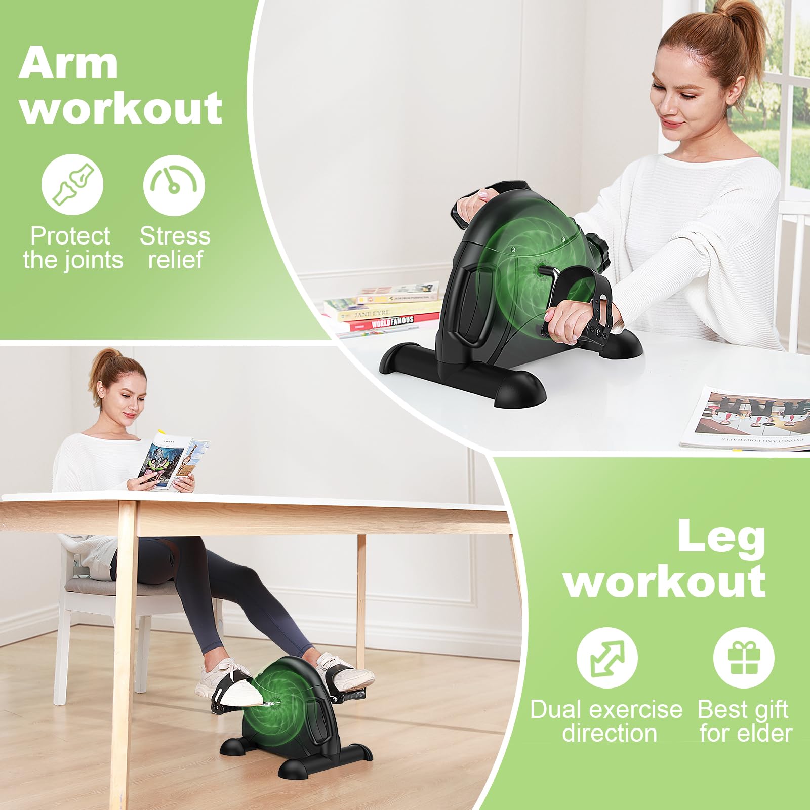 Feierdun Under Desk Bike Pedal Exerciser For Arm/Leg Exercise, Mini Exercise Bike Adjustable Magnetic Resistance Desk Cycle With