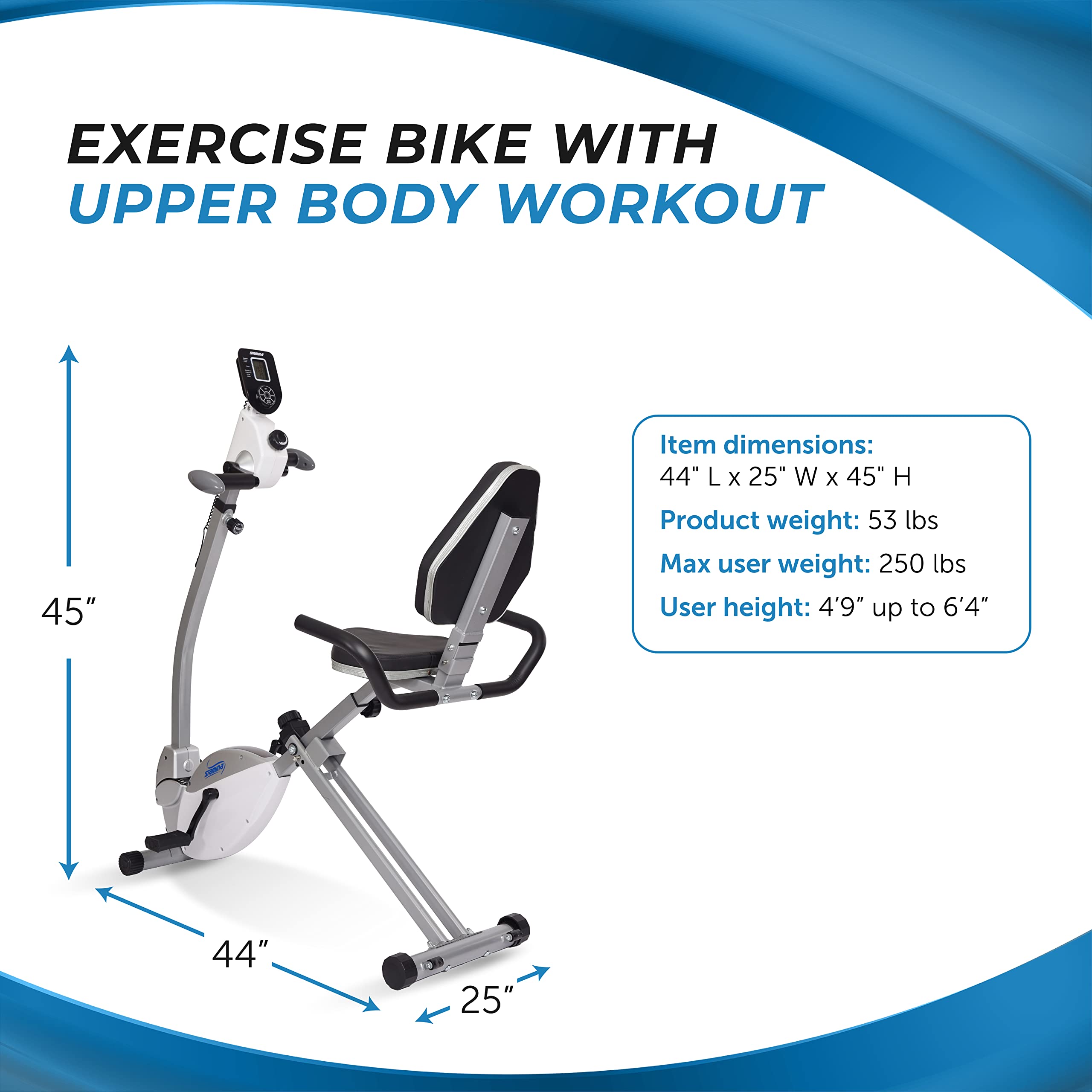 Stamina Recumbent Exercise Bike With Arm Workout - Fitness Bike With Smart Workout App - Recumbent Exercise Bike For Home Workou