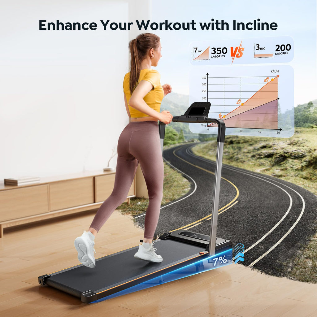 Walking Pad Treadmill with 7% Incline, 2.5HP Portable Under Desk Walking Pad with 0.6-7.5MPH, Handle, Remote and App Control, 26