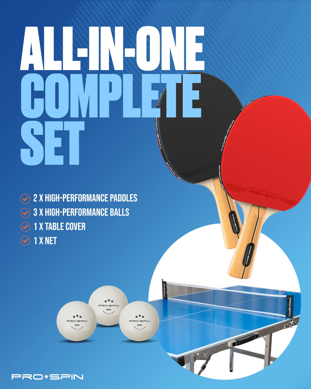 Pro-Spin Midsize Ping Pong Table Set  Outdoor/Indoor, Weatherproof  High-Performance Ping Pong Paddles & Balls  100% Pre-Assembl