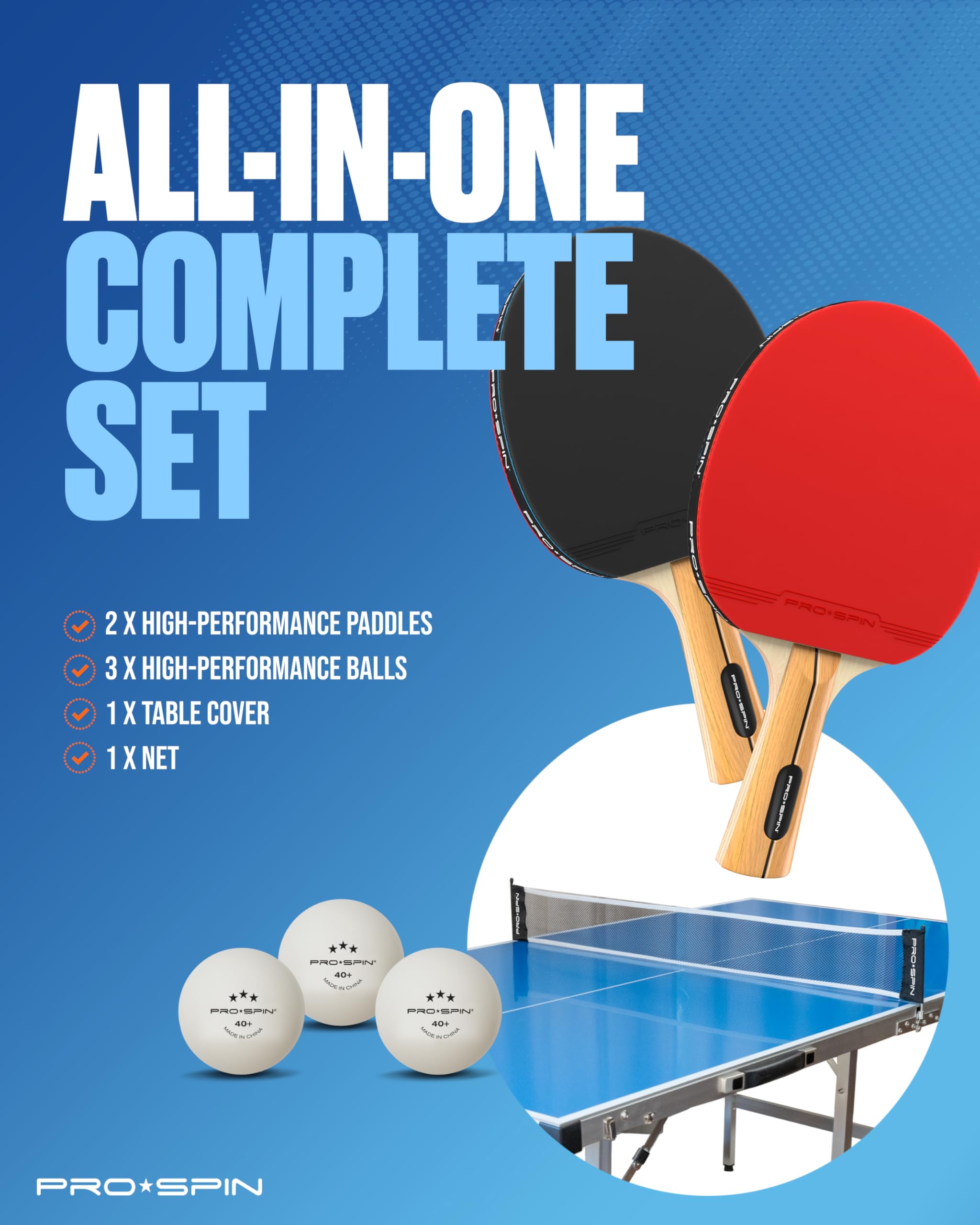 Pro-Spin Midsize Ping Pong Table Set  Outdoor/Indoor, Weatherproof  High-Performance Ping Pong Paddles & Balls  100% Pre-Assembl
