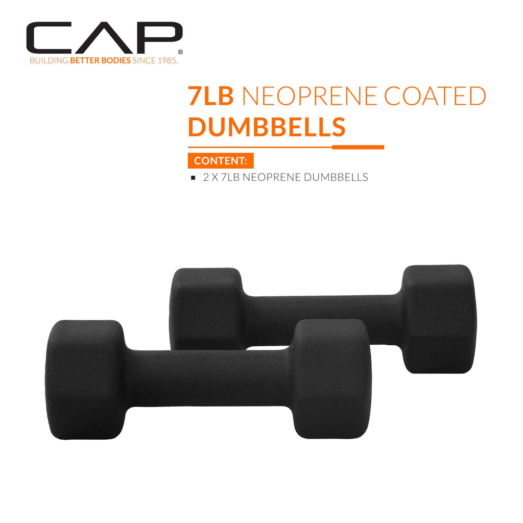 Cap Barbell Neoprene Dumbbell Weights, 7 Lb Pair, Black