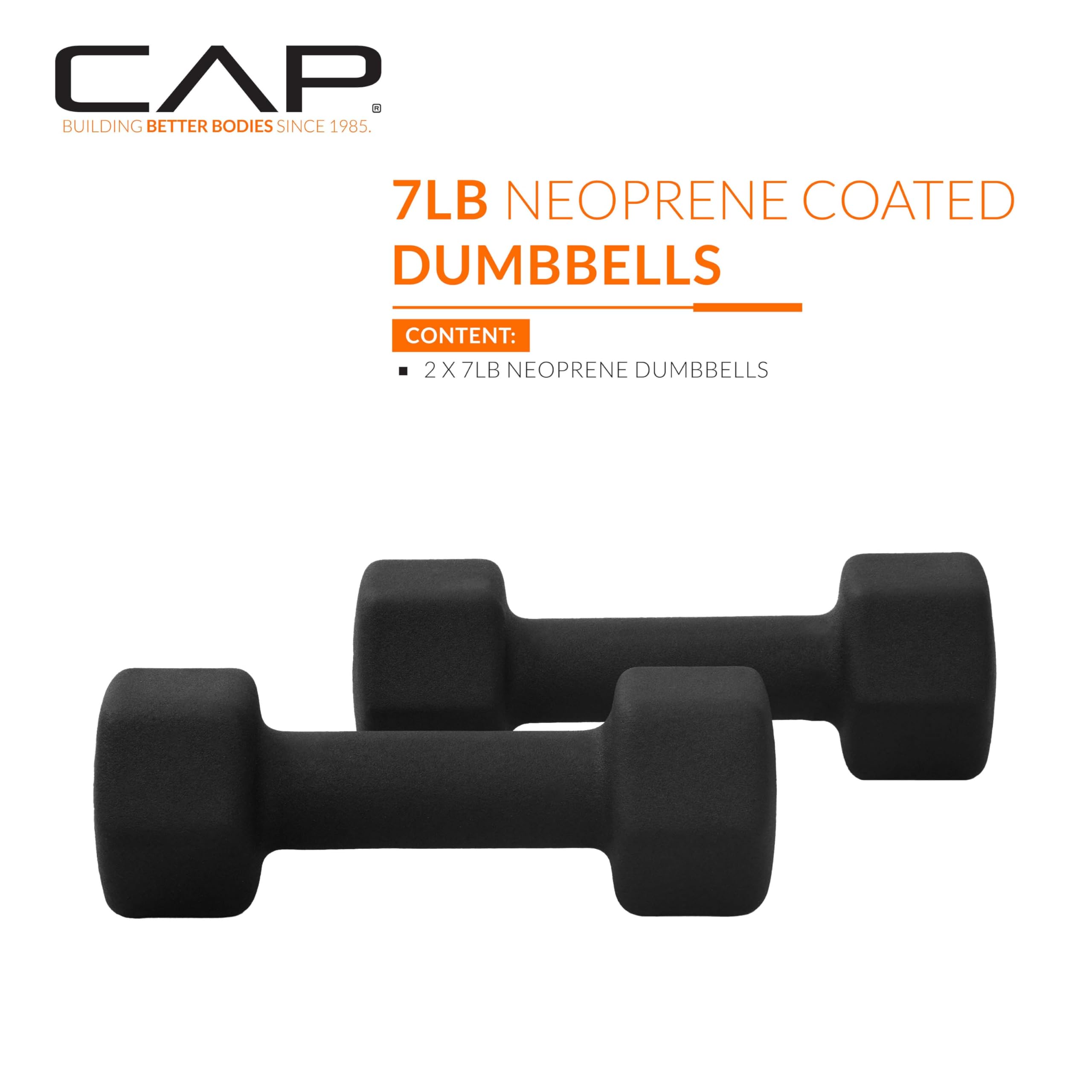 Cap Barbell Neoprene Dumbbell Weights, 7 Lb Pair, Black